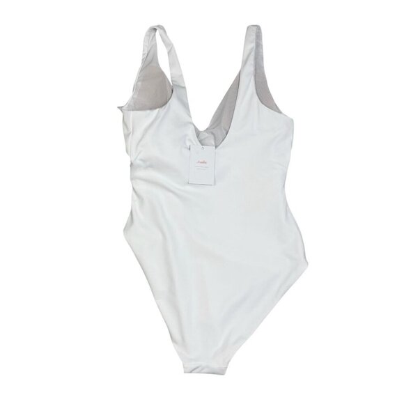 Andie Women's L The Porto 1-Piece Swimsuit White Flower Waist Tie NWT - Picture 3 of 15